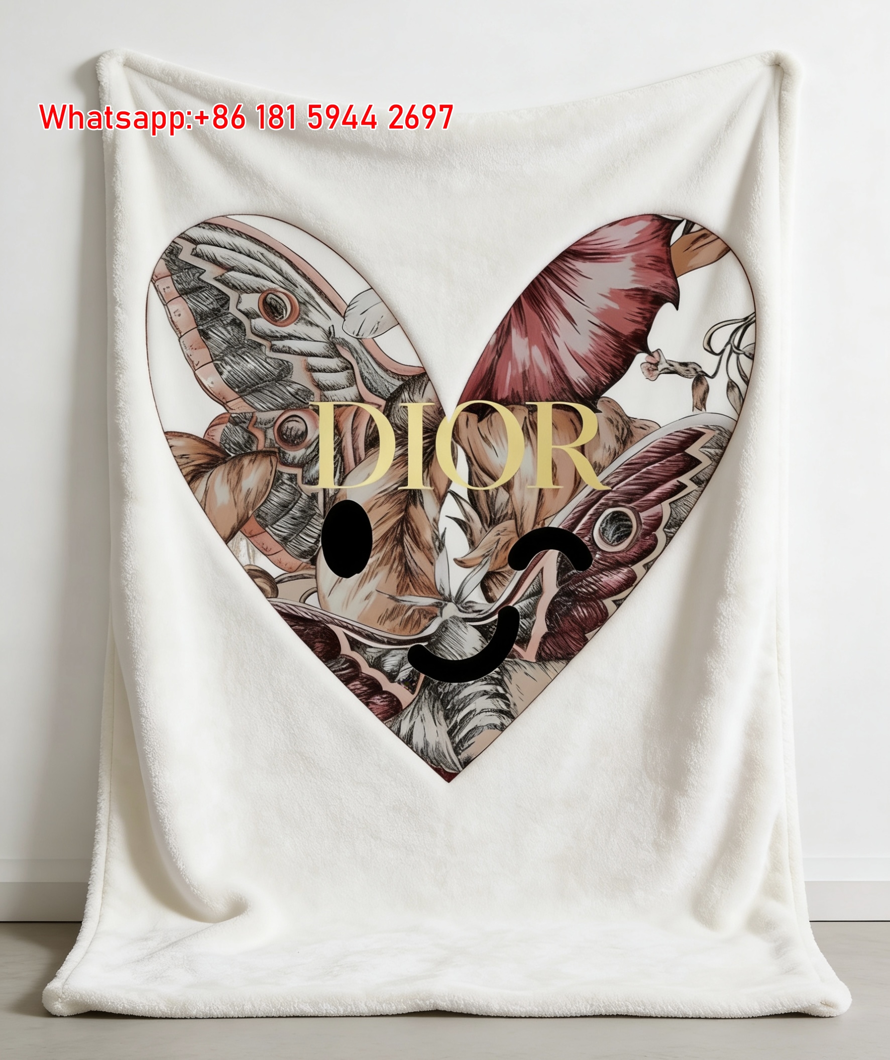 Dior Butterfly Heart Flannel Sofa Throw Blanket D478